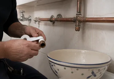 Reparación de una fuga de agua en una tubería de cobre en un baño de Cartagena