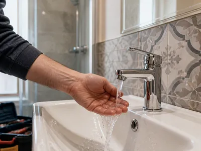 Comprobación de un grifo reparado en un baño de Cartagena