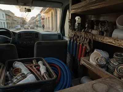 Desplazamiento de fontanero hacia una avería en Cartagena con herramientas en la furgoneta